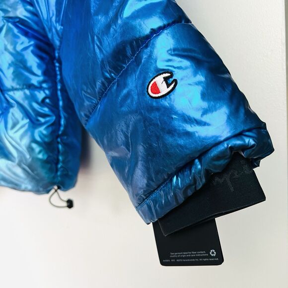 NWT Amazing CHAMPION x NASA Metallic Blue Puffer Space Jacket Puffer Coat Large - Picture 9 of 15